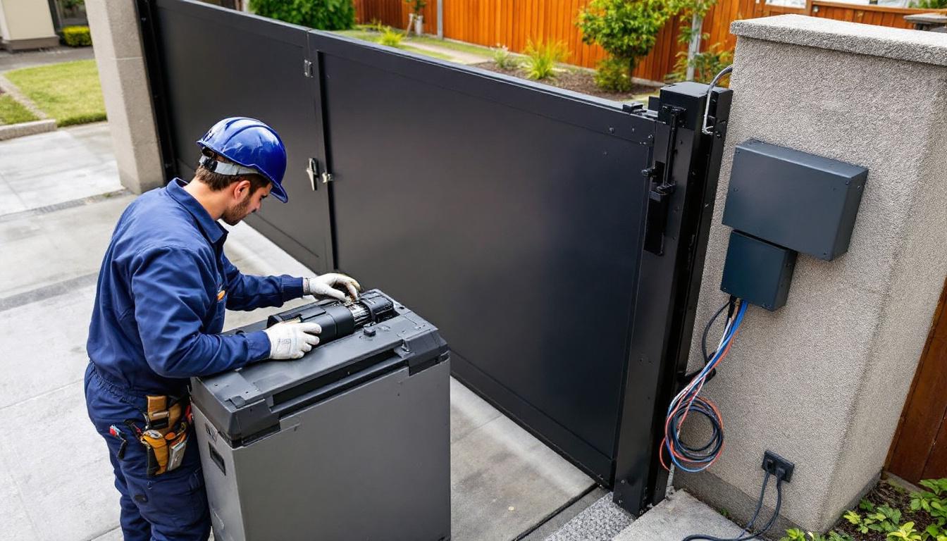 Installation d'un système électrique pour portail automatique avec moteur et accessoires de sécurité